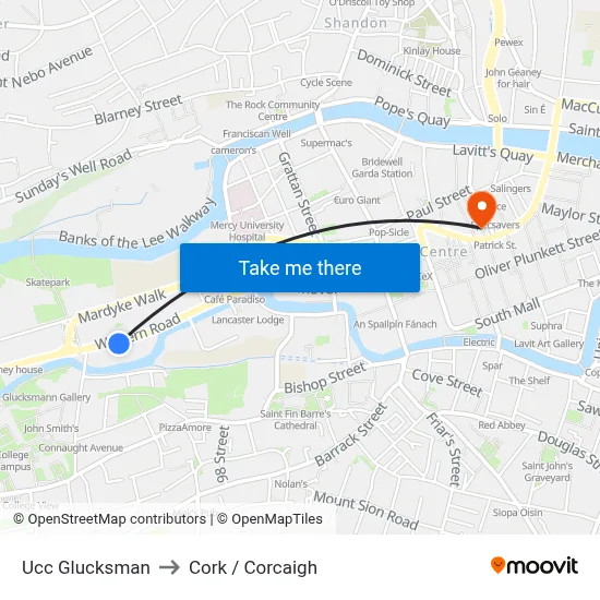 Ucc Glucksman to Cork / Corcaigh map