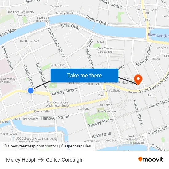 Mercy Hospl to Cork / Corcaigh map