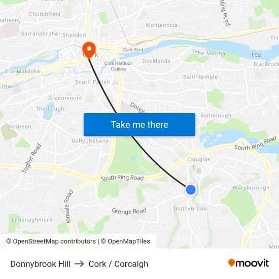 Donnybrook Hill to Cork / Corcaigh map