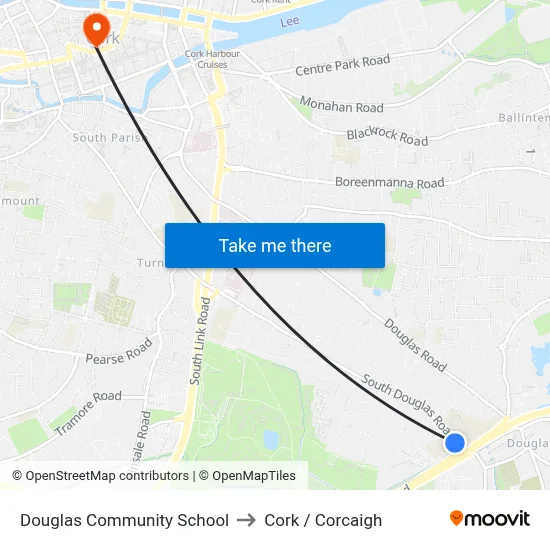 Douglas Community School to Cork / Corcaigh map