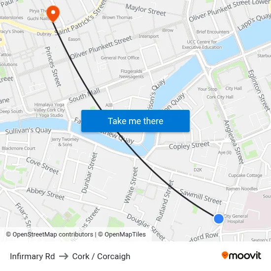 Infirmary Rd to Cork / Corcaigh map