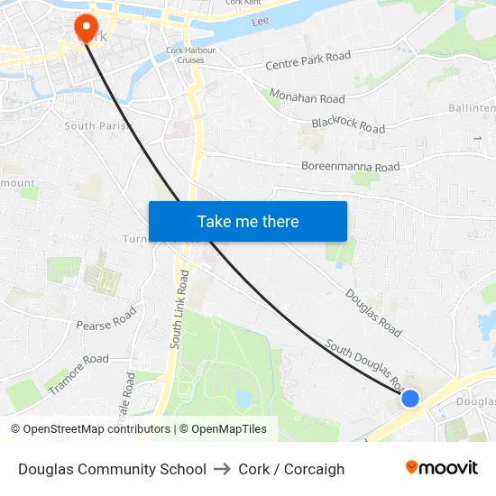 Douglas Community School to Cork / Corcaigh map