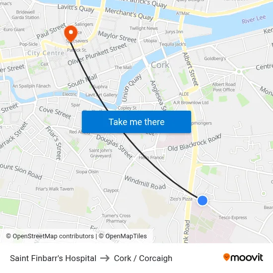Saint Finbarr's Hospital to Cork / Corcaigh map