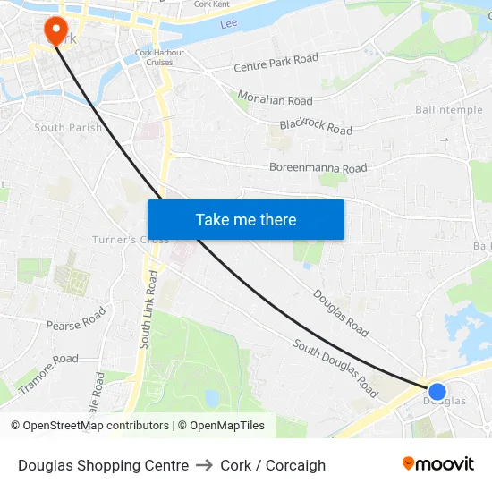 Douglas Shopping Centre to Cork / Corcaigh map