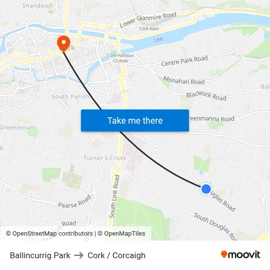 Ballincurrig Park to Cork / Corcaigh map