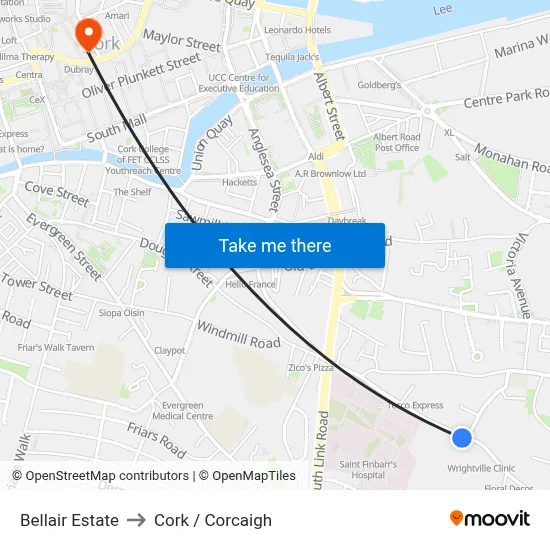 Bellair Estate to Cork / Corcaigh map