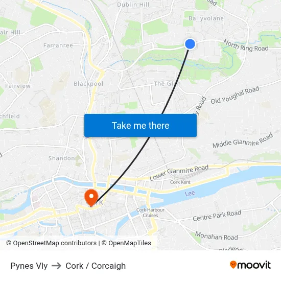 Pynes Vly to Cork / Corcaigh map