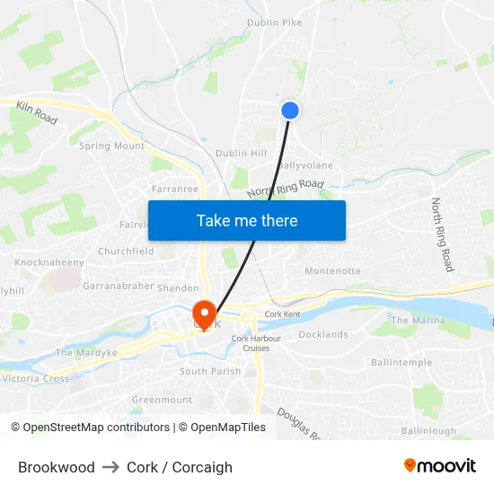 Brookwood to Cork / Corcaigh map