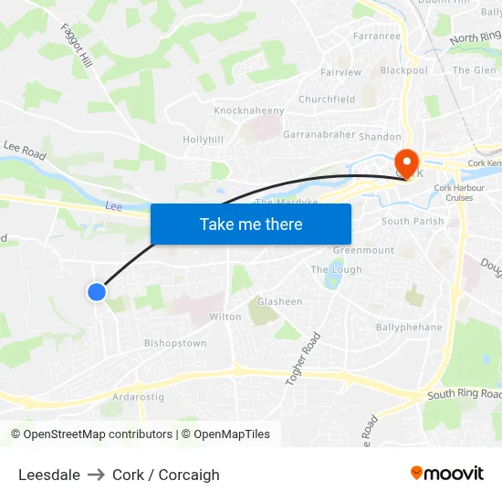 Leesdale to Cork / Corcaigh map