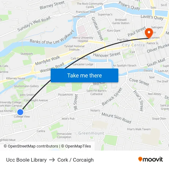 Ucc Boole Library to Cork / Corcaigh map