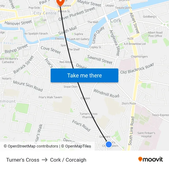 Turner's Cross to Cork / Corcaigh map