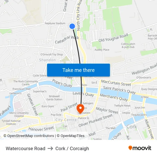 Watercourse Road to Cork / Corcaigh map