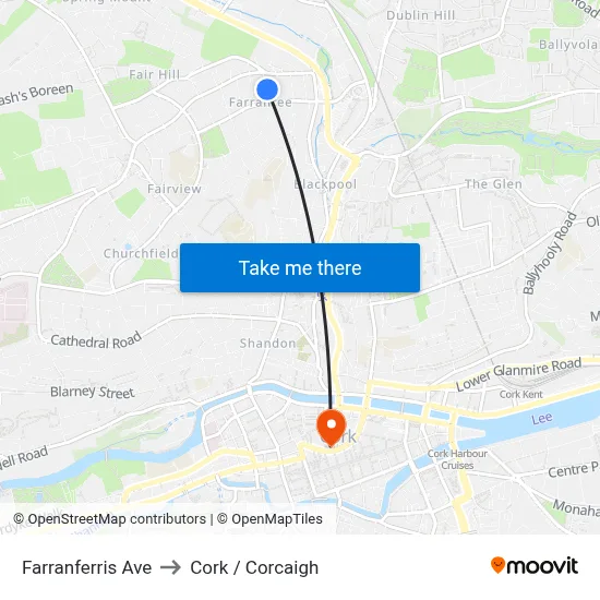 Farranferris Ave to Cork / Corcaigh map