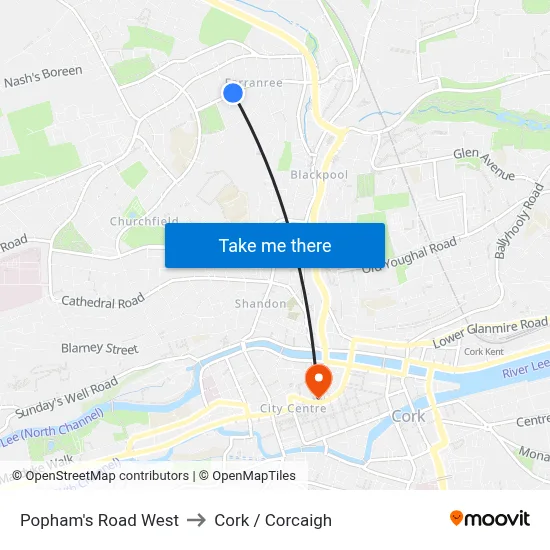 Popham's Road West to Cork / Corcaigh map