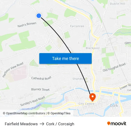 Fairfield Meadows to Cork / Corcaigh map