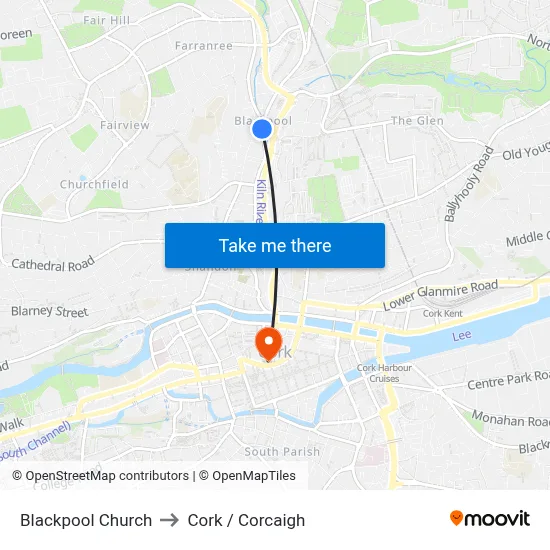 Blackpool CH to Cork / Corcaigh map