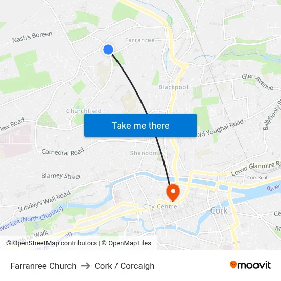 Farranree Church to Cork / Corcaigh map