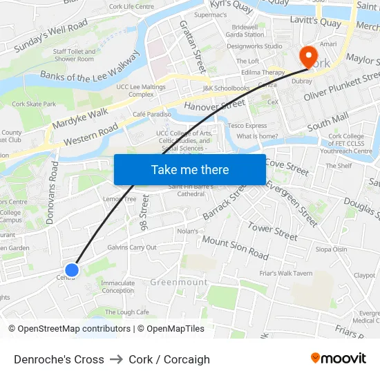 Denroche's Cross to Cork / Corcaigh map