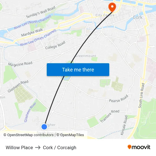 Willow Place to Cork / Corcaigh map