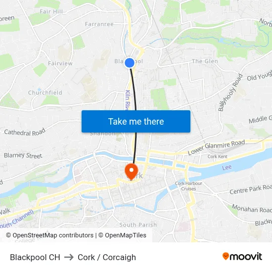 Blackpool CH to Cork / Corcaigh map