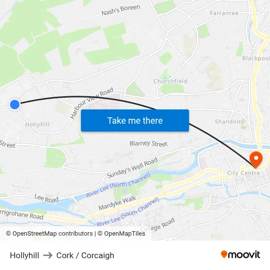 Hollyhill to Cork / Corcaigh map