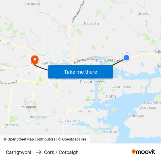 Carrigtwohill to Cork / Corcaigh map