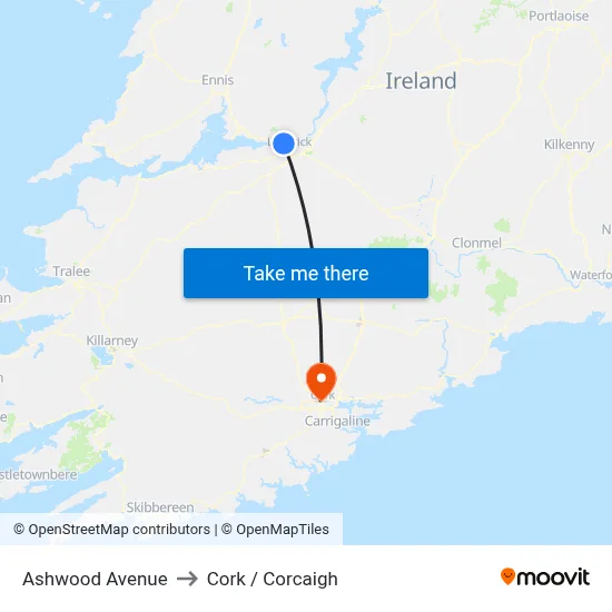 Ashwood Avenue to Cork / Corcaigh map