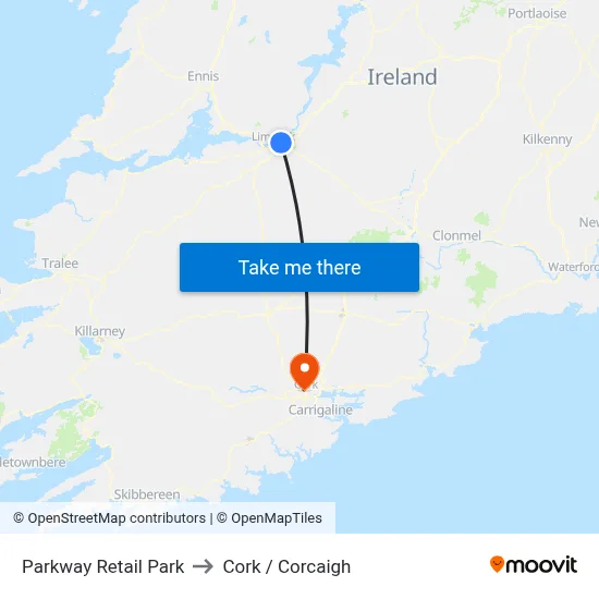 Parkway Retail Park to Cork / Corcaigh map
