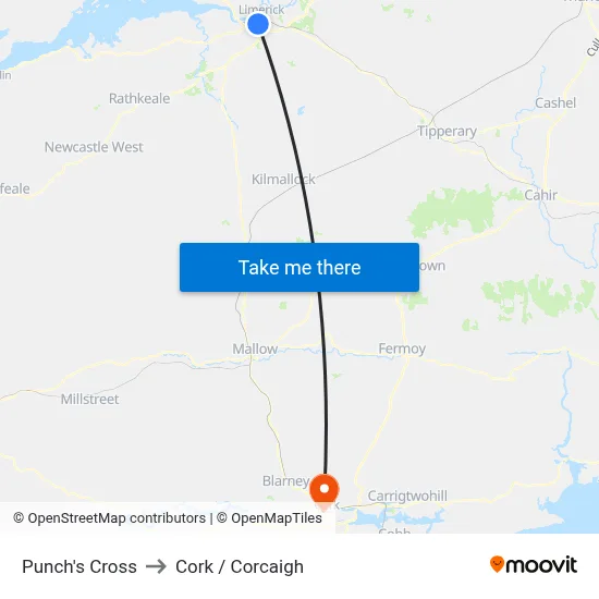 Punch's Cross to Cork / Corcaigh map
