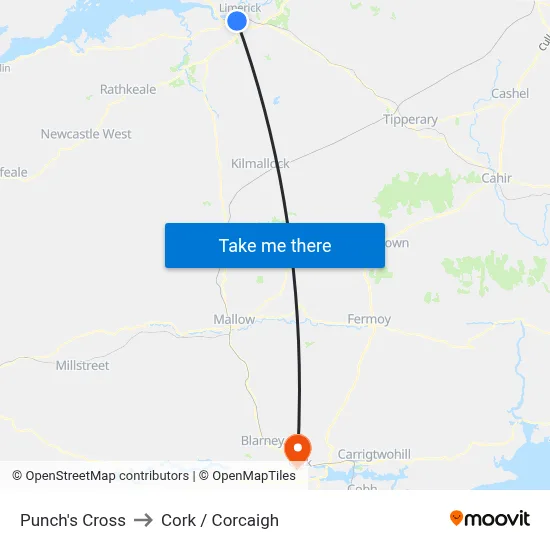 Punch's Cross to Cork / Corcaigh map