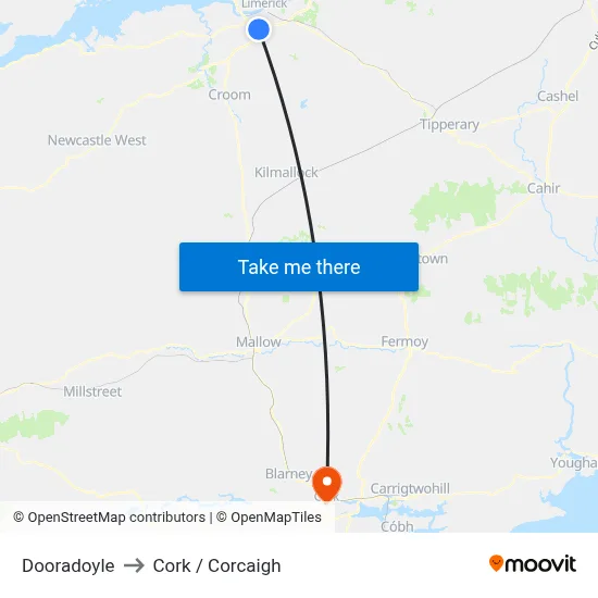Dooradoyle to Cork / Corcaigh map