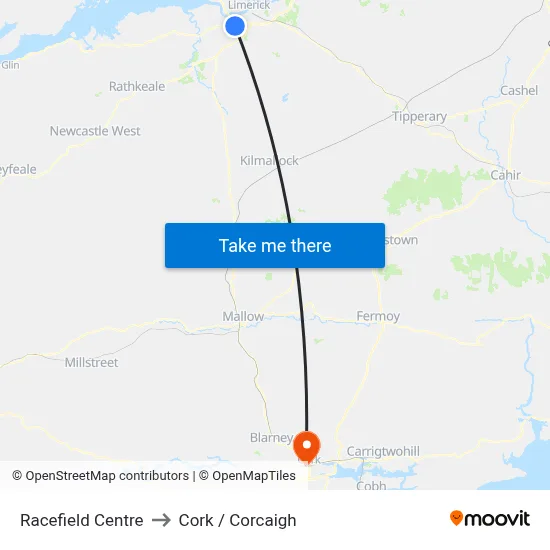 Racefield Centre to Cork / Corcaigh map
