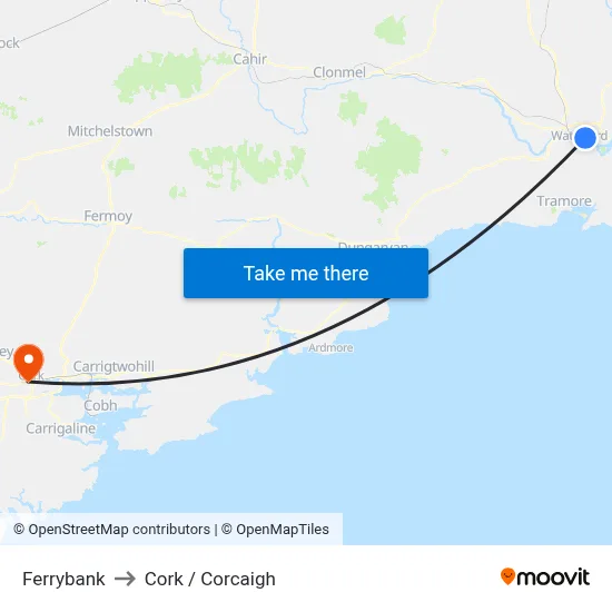 Ferrybank to Cork / Corcaigh map