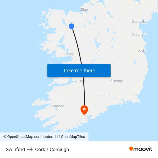 Swinford to Cork / Corcaigh map