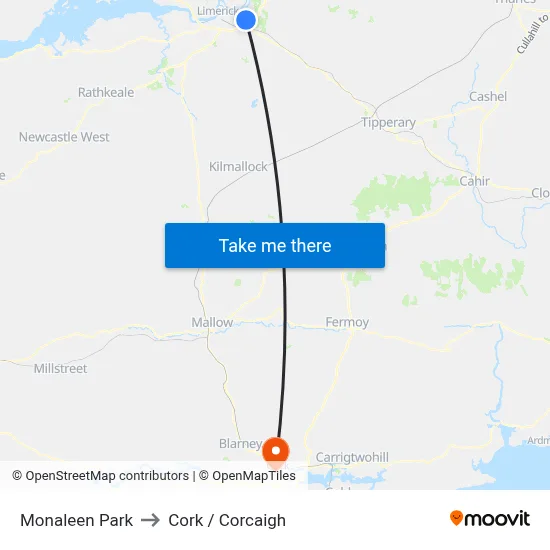 Monaleen Park to Cork / Corcaigh map