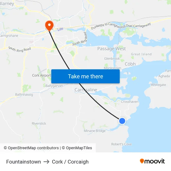 Fountainstown to Cork / Corcaigh map