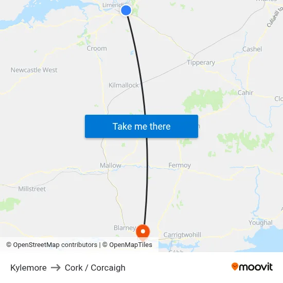 Kylemore to Cork / Corcaigh map