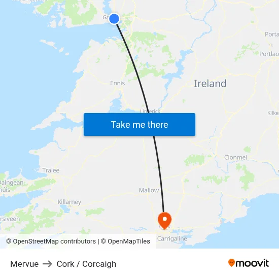 Mervue to Cork / Corcaigh map