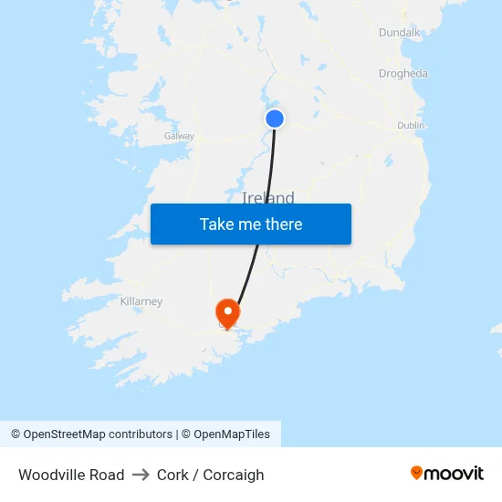 Woodville Road to Cork / Corcaigh map