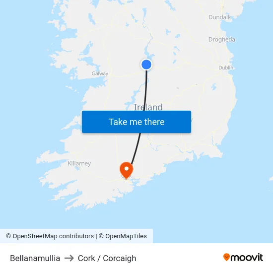 Bellanamullia to Cork / Corcaigh map