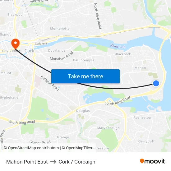 Mahon Point East to Cork / Corcaigh map
