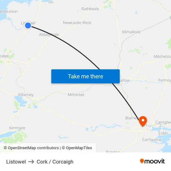 Listowel to Cork / Corcaigh map