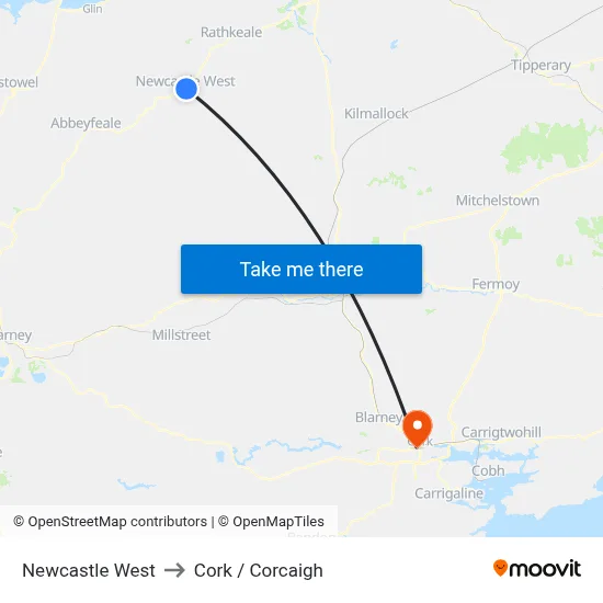 Newcastle West to Cork / Corcaigh map
