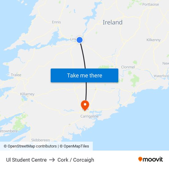 Ul Student Centre to Cork / Corcaigh map