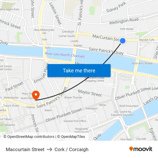 Maccurtain Street to Cork / Corcaigh map
