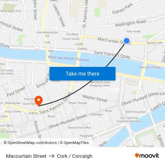 Maccurtain Street to Cork / Corcaigh map