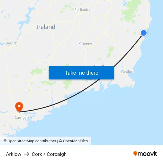 Arklow to Cork / Corcaigh map