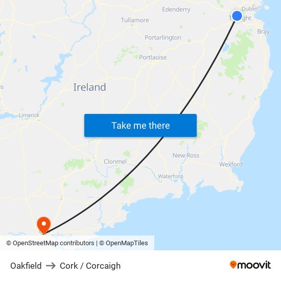 Oakfield to Cork / Corcaigh map