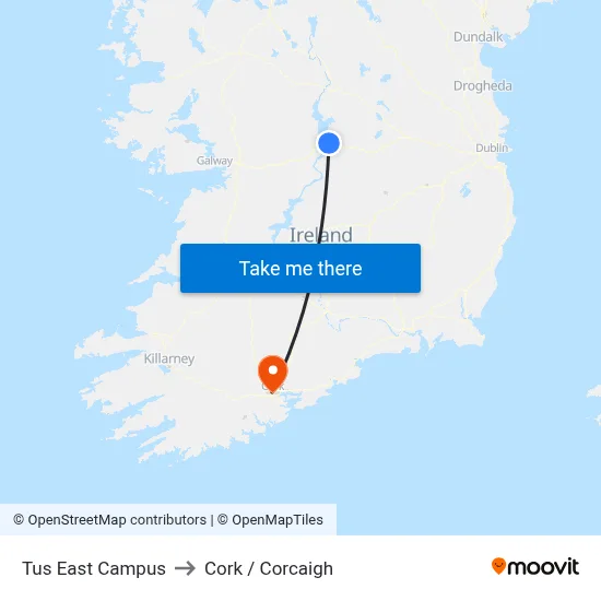 Tus East Campus to Cork / Corcaigh map