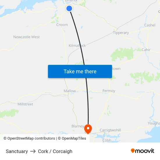 Sanctuary to Cork / Corcaigh map